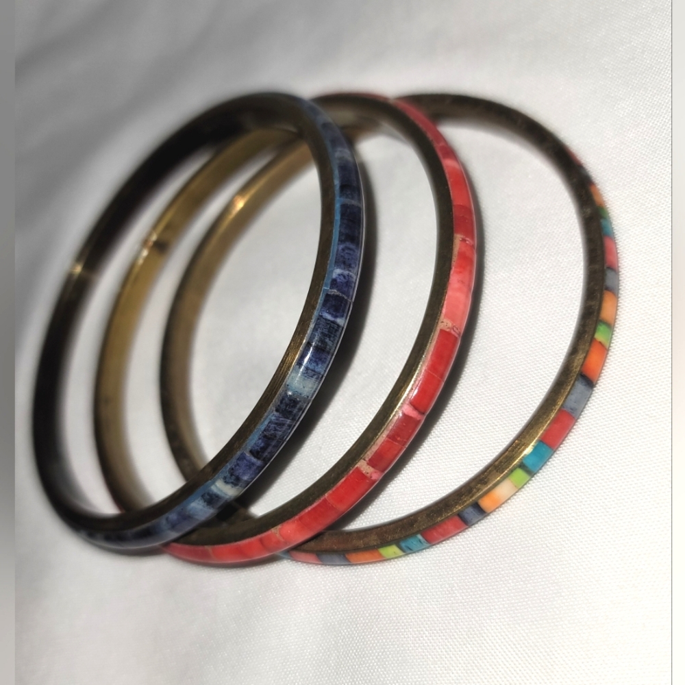 Colorful Bangle Set Brass Inlay - Picture 2 of 7